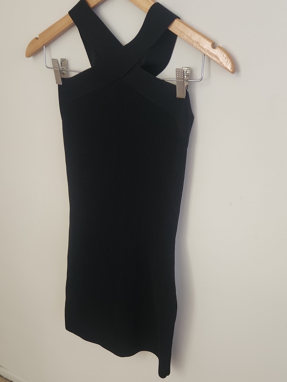 Babaton Aritzia Criss Cross Neck Ribbed Black Mini Dress Small - Picture 5 of 8